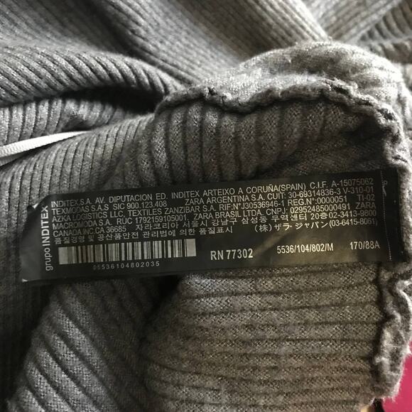 Zara Knit Gray Ribbed Open Front Batwing Cardigan Sweater M - Picture 9 of 10